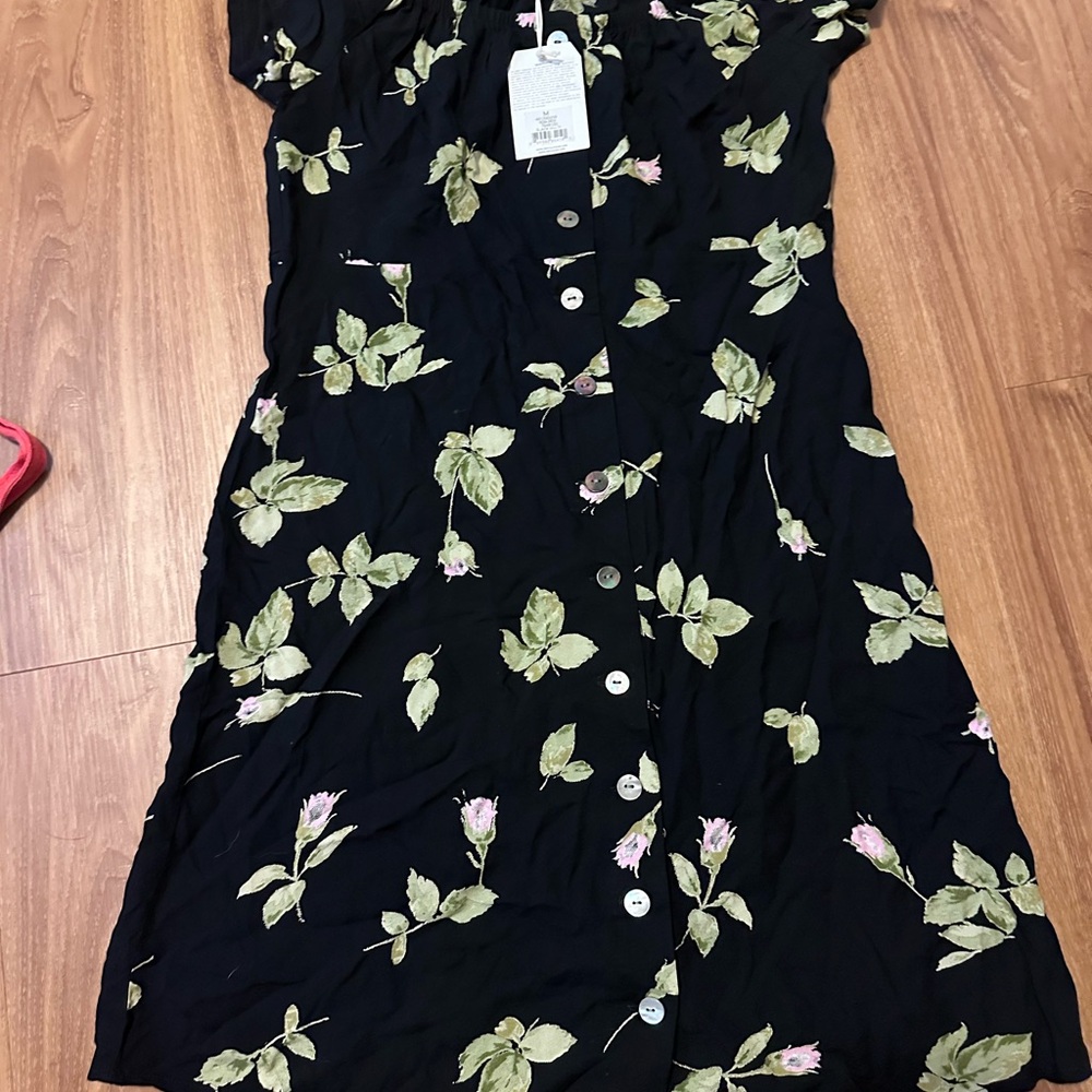Obey Black Dress with Green and Pink Floral Design